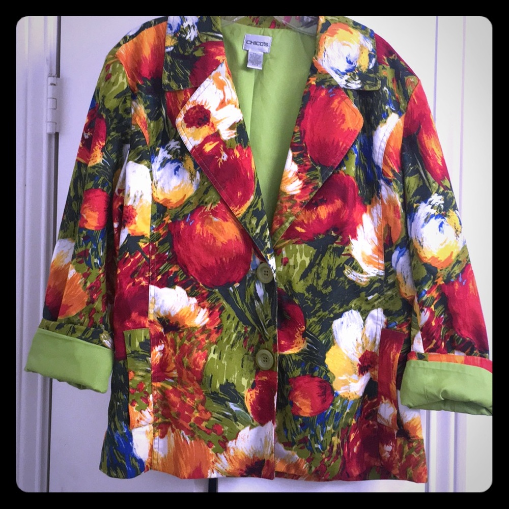 Floral Chico’s jacket with lime lining
